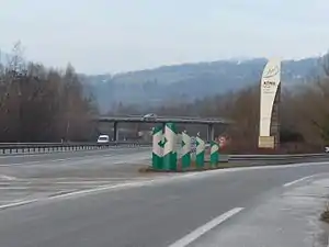 Balise J14b sur l'autoroute A410, échangeur avec l'autoroute A40, Haute-Savoie.