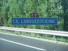 Panneau de l’autoroute A 9 La Languedocienne