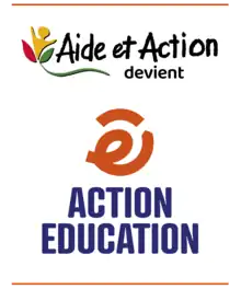 Logo de transition Aide et Action devient Action Education