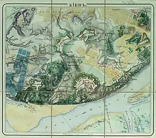1839. Atlas des forteresses de l'Empire russe" - Saint-Pétersbourg. Vue de la forteresse de Kiev - Petchersk.
