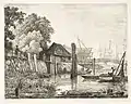 Port de Hambourg avec chantier naval, Hauteur : 19,4 cm ; Largeur : 24,0 cm, eau-forte et pointe sèche, Philadelphia Museum of Art, vers 1841