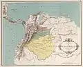 Carte représentant les territoires existants en Colombie entre 1843 et 1886.