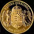 100 korona en or (revers en hongrois), type 1908