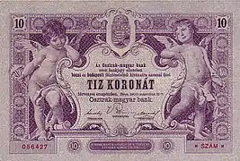 Billet de banque de 10 couronnes austro-hongroises (en hongrois) type 1900