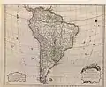Carte de l'Amérique du Sud par Didier Robert de Vaugondy (1750), faisant apparaître la "terre découverte par Davis"