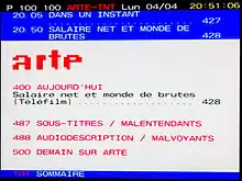 Page 100 du Télétexte d'ARTE, Programmation du soir, liens vers des descriptions de programmes à suivre.