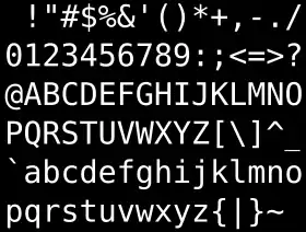 Liste des 95 caractères imprimables d'ASCII.