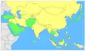 Pays d'Asie qui reconnaissent le Kosovo (en vert).