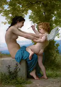 Jeune fille se défendant contre Éros, peinture de William-Adolphe Bouguereau.