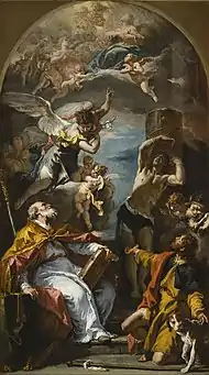 La Vierge en gloire avec l'Archange Gabriel et les saints Eusèbe, Rochet SébastienSebastiano Ricci, 1724-1725Musée d'Art du comté de Los Angeles