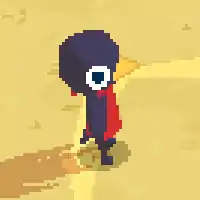 Capture de Claire, un oiseau pixelisé portant une tenue rouge.