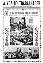 Une du journal "A Voz do Trabalhador", titré "O segundo congresso operario brazileiro", avec pluieurs photos en noir et blanc du congrès montrant l'assistance et la tribune.