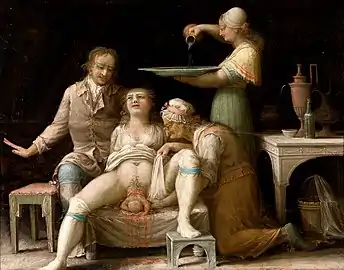 Scène de naissance par un peintre français anonyme, vers 1800 (collection de peintures).