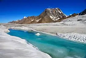 Rivière glacée sur le glacier d'Hispar