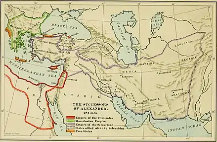 Carte du monde hellénistique en 281 av. J.-C.