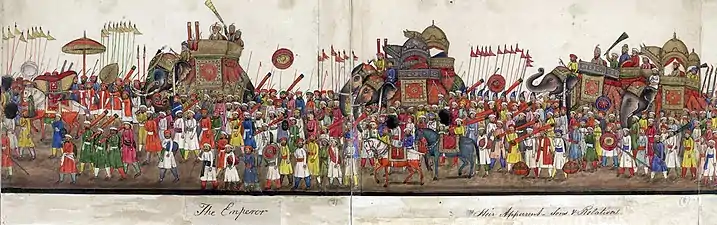 La procession de l'empereur Bahadur Shah II sur le Chandni Chowk, en 1843.