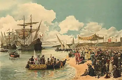 A partida de Vasco da Gama para a Índia em 1497, lithographie (vers 1900, bibliothèque nationale du Portugal).