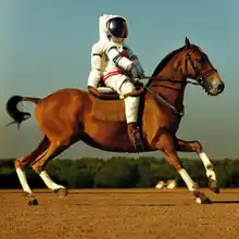 Description de l'image A photograph of an astronaut riding a horse 2022-08-28.png.