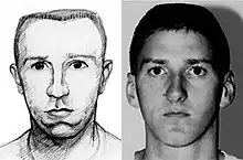À gauche, le portrait du suspect dessiné par la police et à droite la photo de Timothy McVeigh.