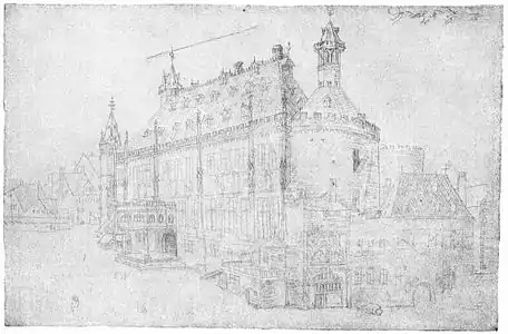 Hôtel de ville d'Aix-la-Chapelle, pointe d'argent sur papier, Albrecht Dürer (1520)
