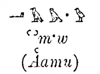 Description du mot « Âamou » (de droite à gauche), 1898).