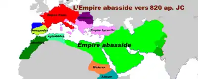 Carte de l'empire abbasside vers l'an 820