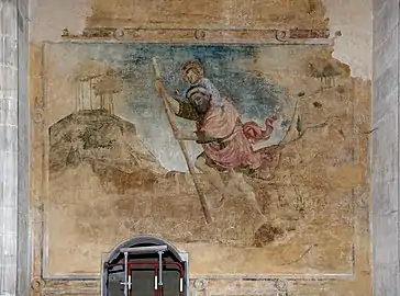 « Géant débonnaire Saint Christophe portant l’enfant Jésus. » Abbatiale de Saint-Antoine l'Abbaye, Isère, France, XVe s.