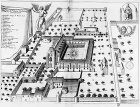 Abbaye Notre-Dame de Noyers,gravure du Monasticon Gallicanum (XVIIe siècle).