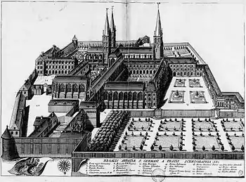 Plan de l'ancienne Saint-Germain-des-Prés en 1687 - plan provenant du Monasticon Gallicanum