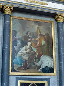 Tableau de St Hydulphe baptisant Ste Odile dans la nef