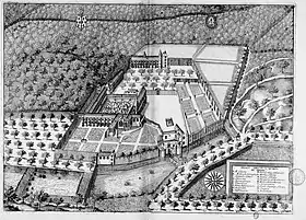 L'abbaye de Saint-Nicolas-aux-Bois, planche gravée du Monasticon Gallicanum