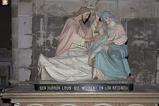 Déploration du Christ (XIXe siècle). Inscription en occitan : « Bienheureux ceux qui meurent dans le Seigneur ».