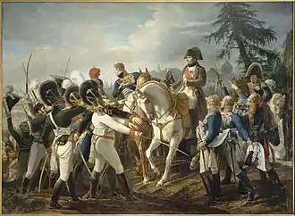 Napoléon haranguant les troupes bavaroises et wurtembergeoises à la bataille d'Abensberg (1809) par Jean-Baptiste Debret (1810)
