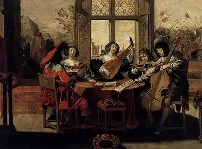 Attribué à Abraham Bosse,Les Cinq Sens : l'ouïe (vers 1635), huile sur toile.