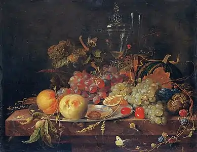 Nature morte avec fruits, assiette en étain et verres à vin1663-64Musée Städel