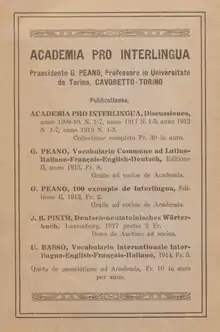 Encart explicatif de l'Academia pro Interlingua dans une brochure de 1921.