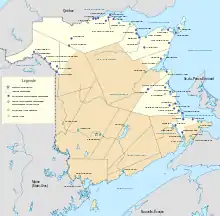Principales communautés et régions acadiennes.