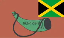 drapeau avec un Abeng vert et les dates de 1655-1939