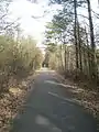 Spoorwegbedding met fietspad op de grens van Neerpelt en Achel