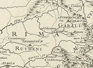 Carte où figurent Segodunum via Adsilanum et Anderitum