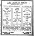 Annonce dans la Constitution d'Atlanta du 17 novembre 1916 pour l'Imperial Hotel avec ses menus.