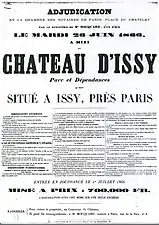 Affiche d'adjudication du château d'Issy, 1866.