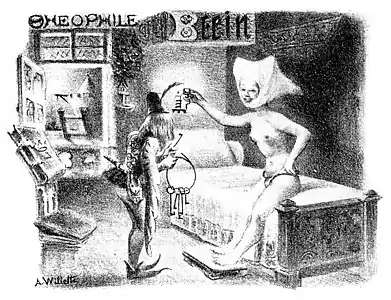 Caricature d'Adolphe Léon Willette (vers 1890-1900).