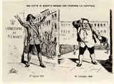 Due città di questo mondo che perdono la capitale (Il Lampione, 1864). Image représentant la joie des plébicites de 1859 et le sentiment après les événements du 22 septembre.