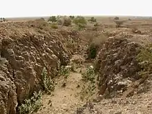 Canal d'irrigation creusé dans le rocher, au nord du fleuve, desservant l'oasis septentrionale d'Adoulis