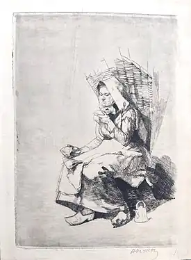 Boteresse soufflant sur sa tasse de café, 1889 (Eau-forte ; Inv. Delchevalerie no 147 ; 31 × 23 cm, état intermédiaire), Collection privée