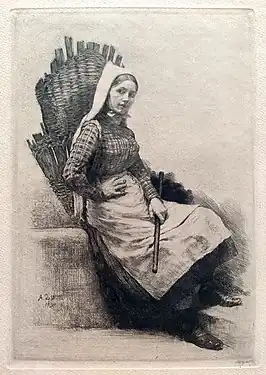 La botteresse au bâton, 1890 (Eau-forte ; Inv. Delchevalerie no 146 ; 20 × 14 cm), Collection privée