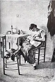La jeune mère, 1884 (Plume ; photographie de la reproduction imprimée dans Monographies de l'art belge : Adrien de Witte de Charles Delchevalerie en 1949), Liège, La Boverie