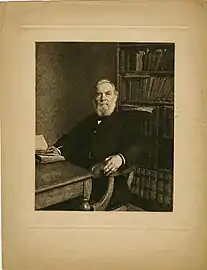 Portrait de Mathieu Grandjean, bibliothécaire à l'université de Liège, 1889 (Eau-forte et pointe sèche ; Inv. Delchevalerie no 136 ; 24 × 20 cm), Liège, Musée de la Vie wallonne