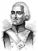Gravure représentant un officier napoléonien en habit blanc.